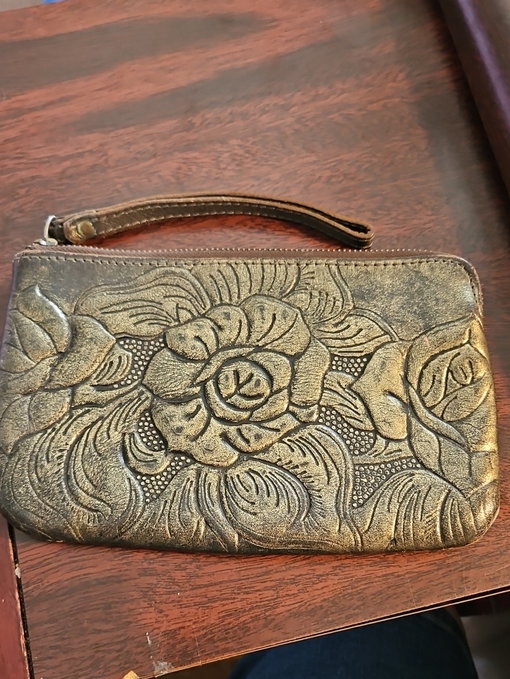 Patricia Nash Metallic Gold Floral Embossed Wristlet
